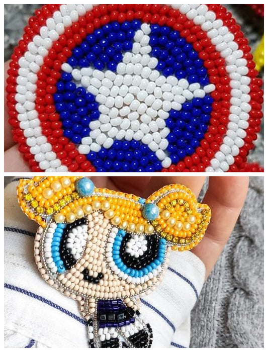 RJ Biirthy Captain America and Power Puff Washable Hand Beaded Patches and Brooches