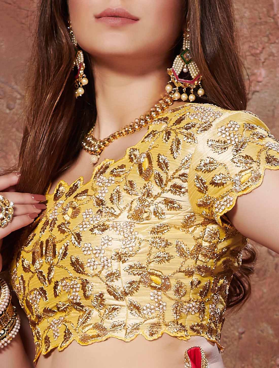 Ethnic Yellow & Pink Mulberry Thread Sequins Designer Embroidery Lehenga Choli