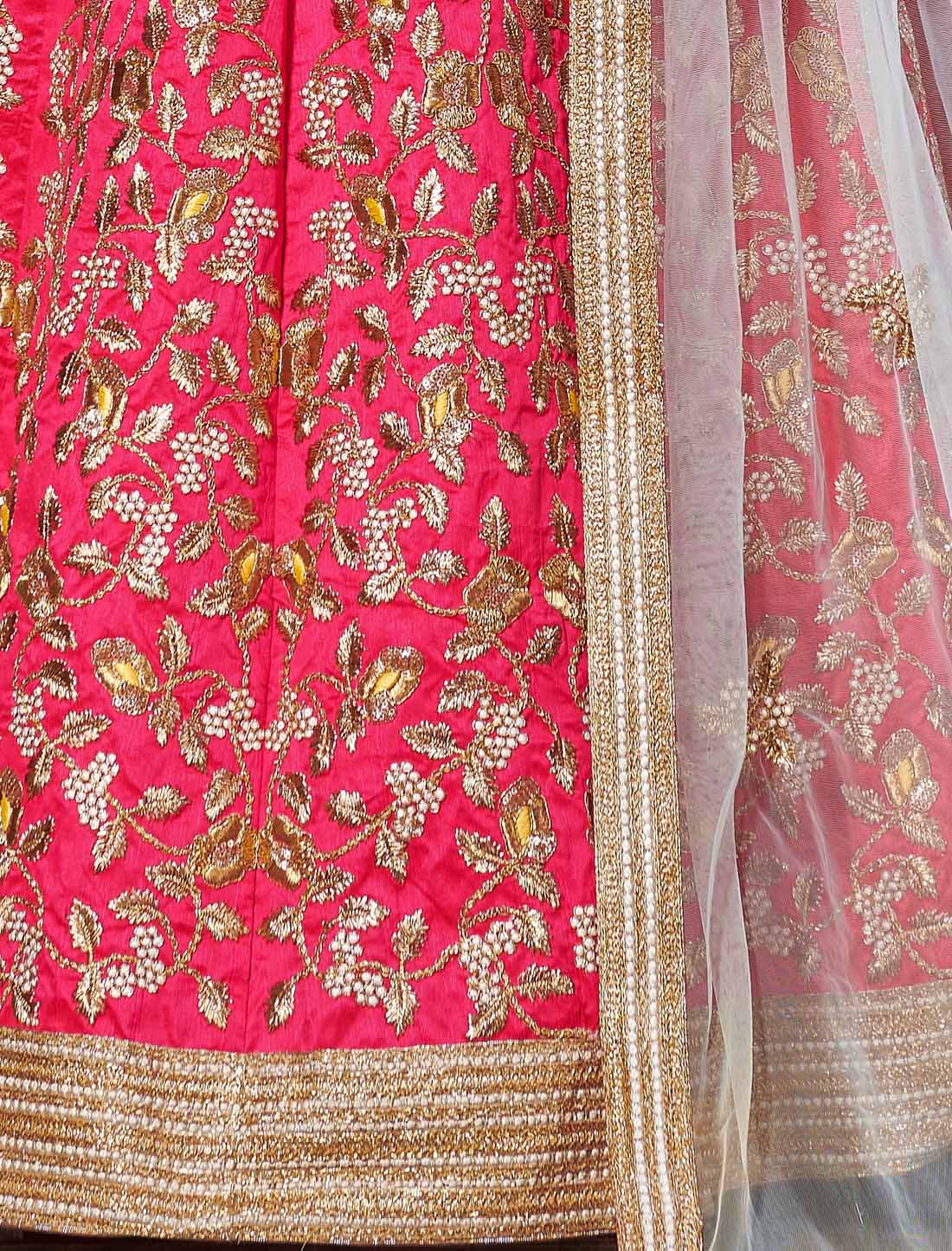 Ethnic Yellow & Pink Mulberry Thread Sequins Designer Embroidery Lehenga Choli