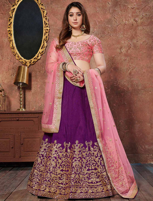 Purple Designer Silk Zari Sequins Dori Embroidery Ethnic Lehenga Choli