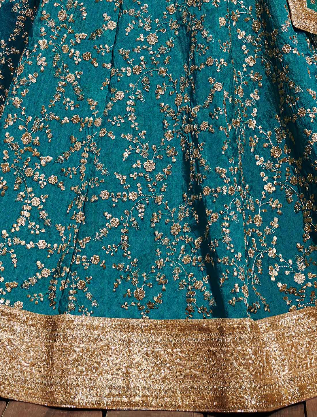 Turquoise Art Silk Zari Sequins Designer Embroidery Ethnic Lehenga Choli
