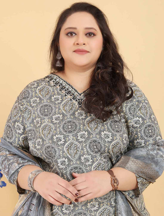 Ethnic Grey Premium Rayon Export Quality Hand Work Kurta Sets