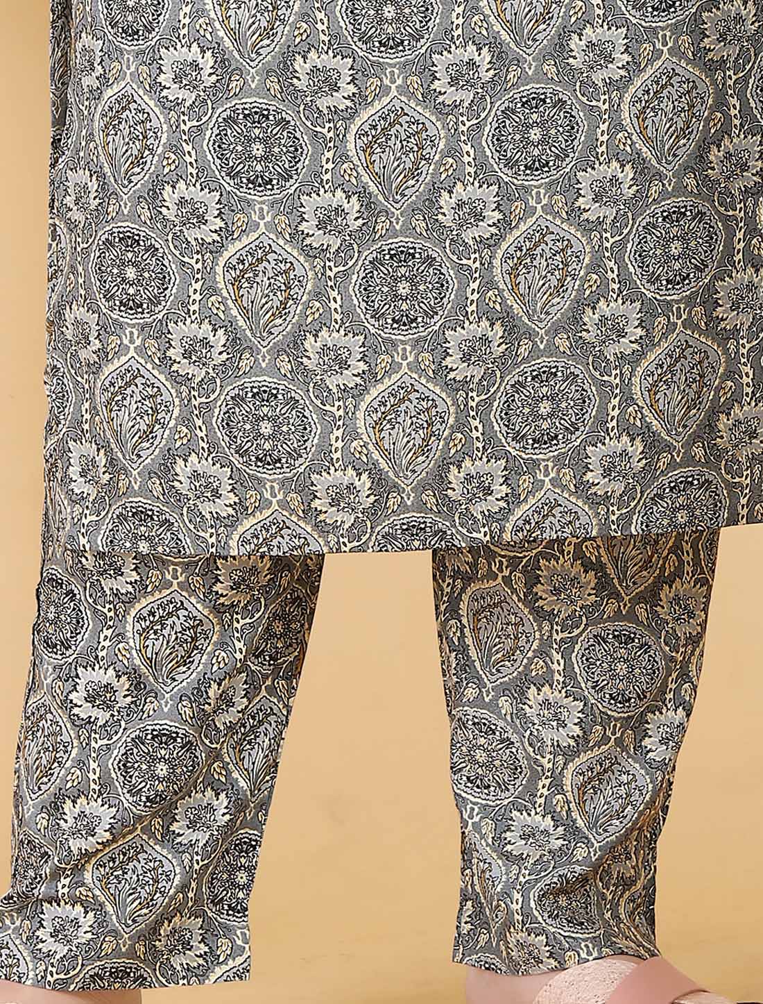 Ethnic Grey Premium Rayon Export Quality Hand Work Kurta Sets