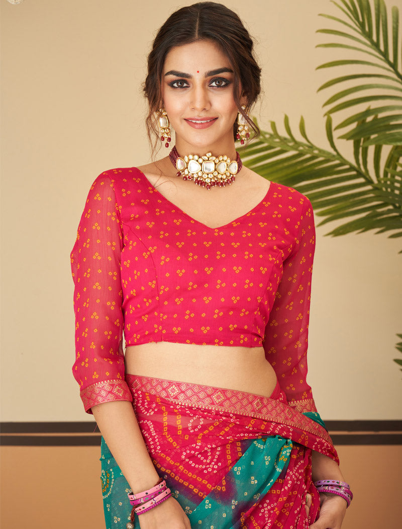 Dark Pink Jalpari Chiffon Elegance With Tassels and Banarasi Border Ruchi Printed Sarees
