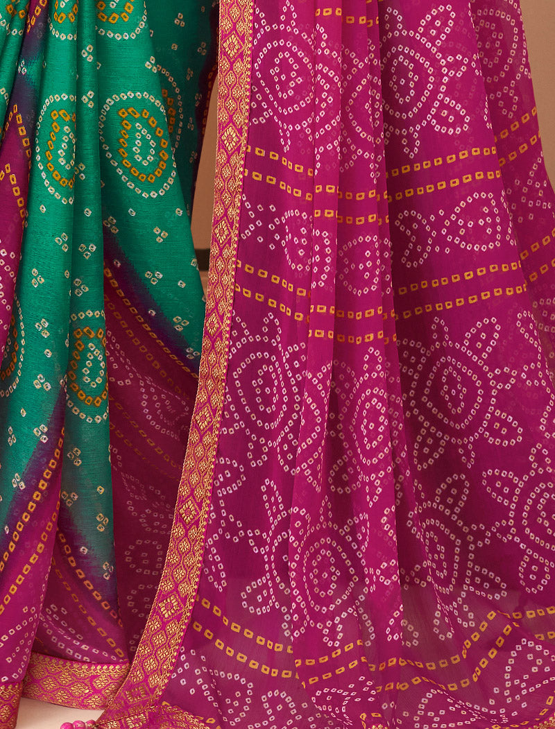 Dark Pink Jalpari Chiffon Elegance With Tassels and Banarasi Border Ruchi Printed Sarees
