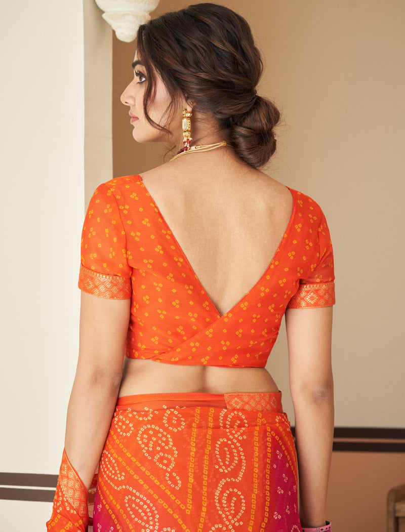 Orange Jalpari Chiffon Elegance With Tassels and Banarasi Border Ruchi Printed Sarees