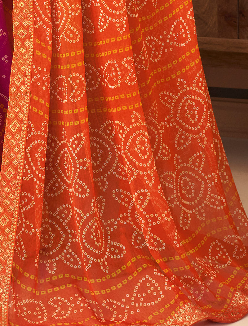 Orange Jalpari Chiffon Elegance With Tassels and Banarasi Border Ruchi Printed Sarees