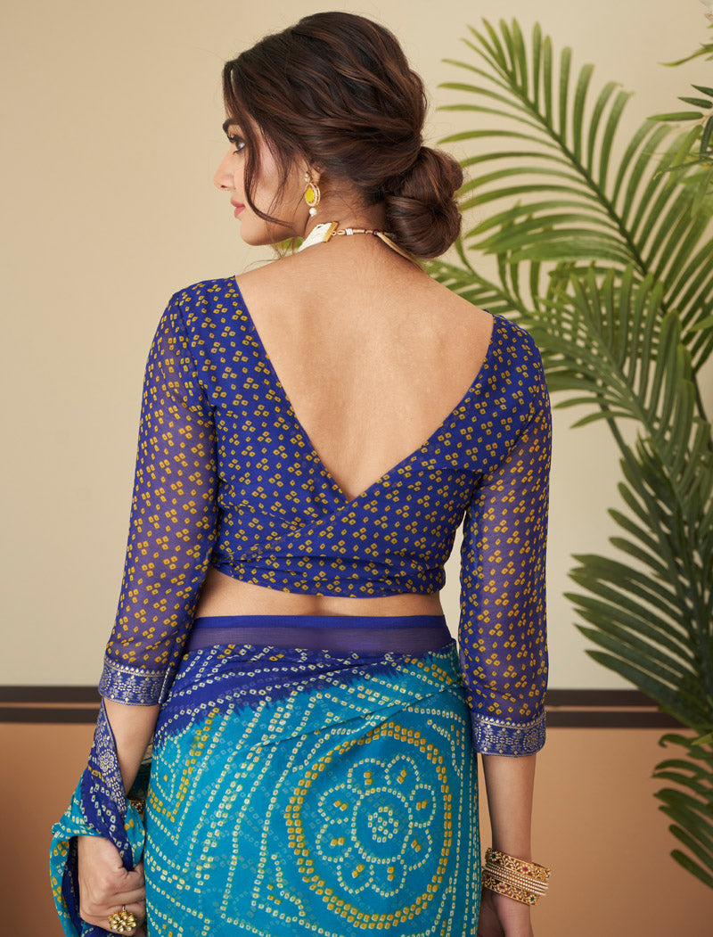 Dark Blue & Green Jalpari Chiffon Elegance With Tassels and Banarasi Border Ruchi Printed Sarees