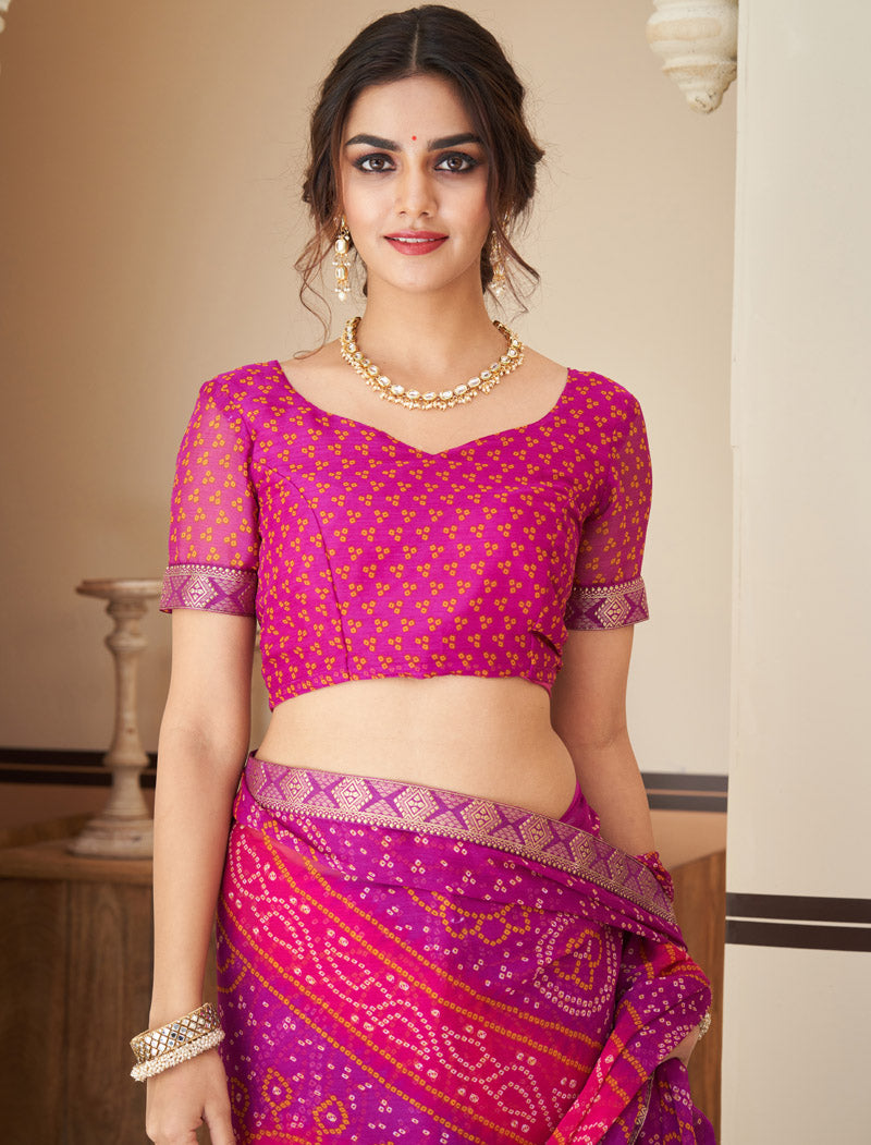 Pink & Purple Jalpari Chiffon Elegance With Tassels and Banarasi Border Ruchi Printed Sarees