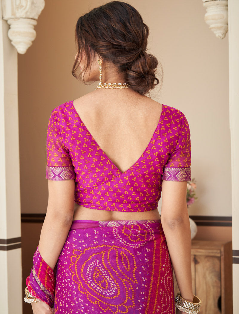 Pink & Purple Jalpari Chiffon Elegance With Tassels and Banarasi Border Ruchi Printed Sarees