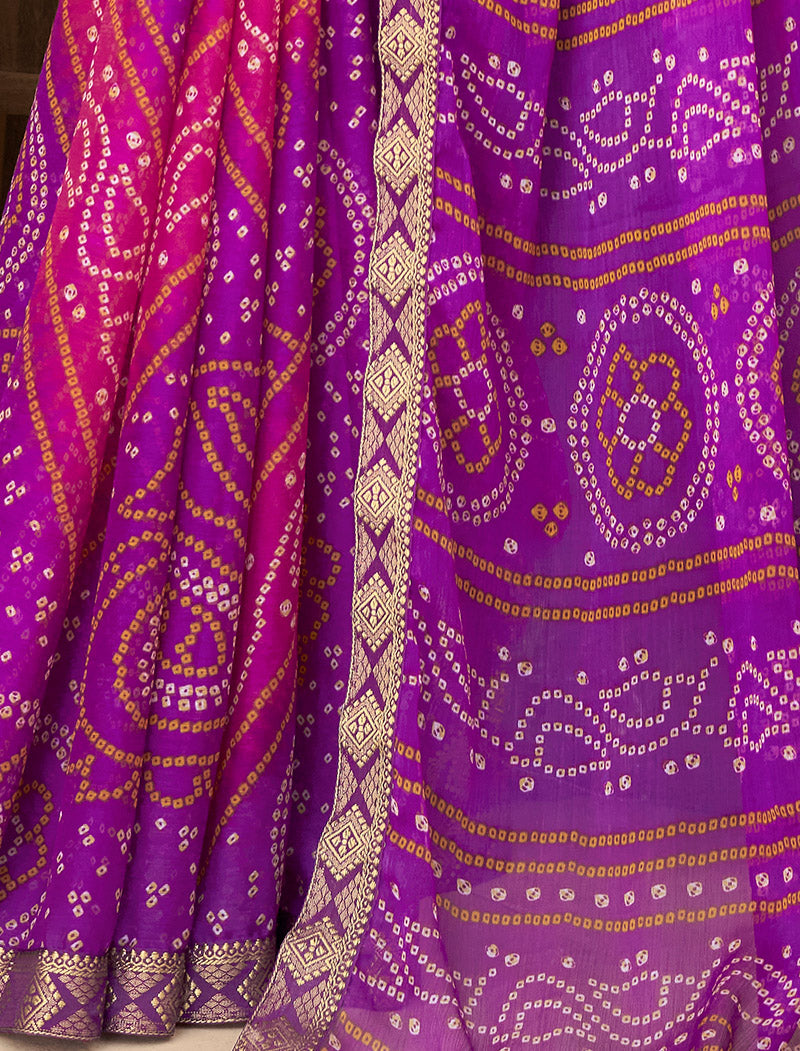 Pink & Purple Jalpari Chiffon Elegance With Tassels and Banarasi Border Ruchi Printed Sarees