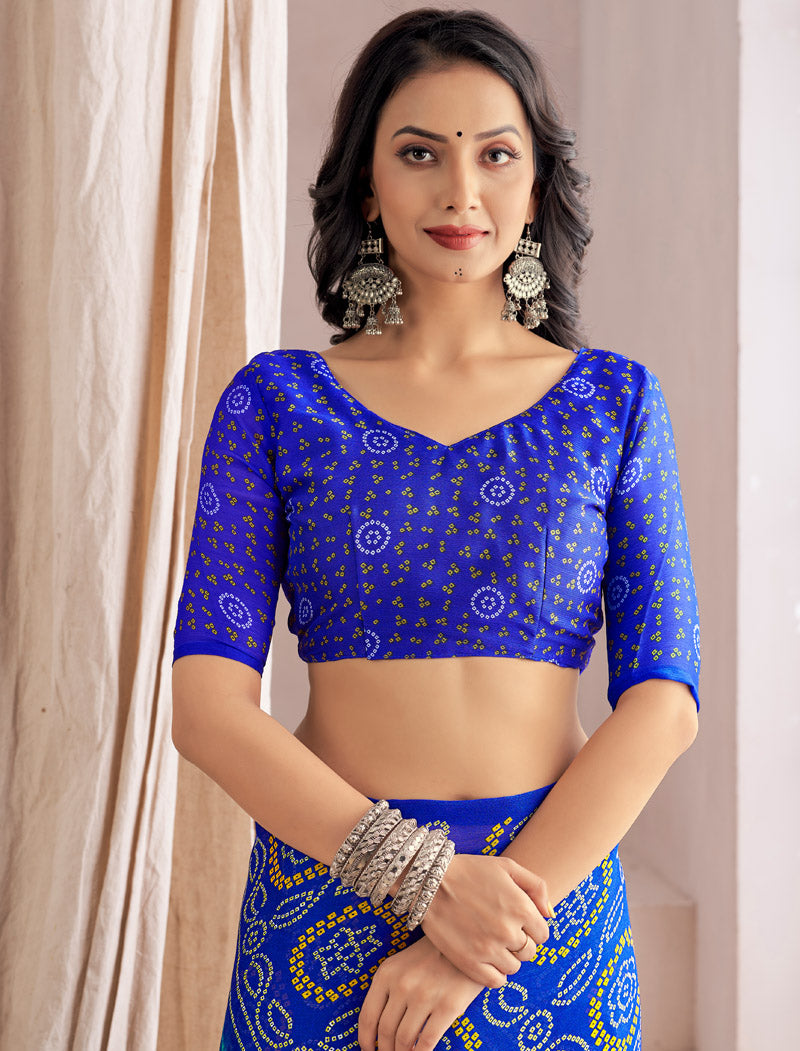 Royal Blue Orange Classic Star Chiffon With Printed Ruchi Sarees