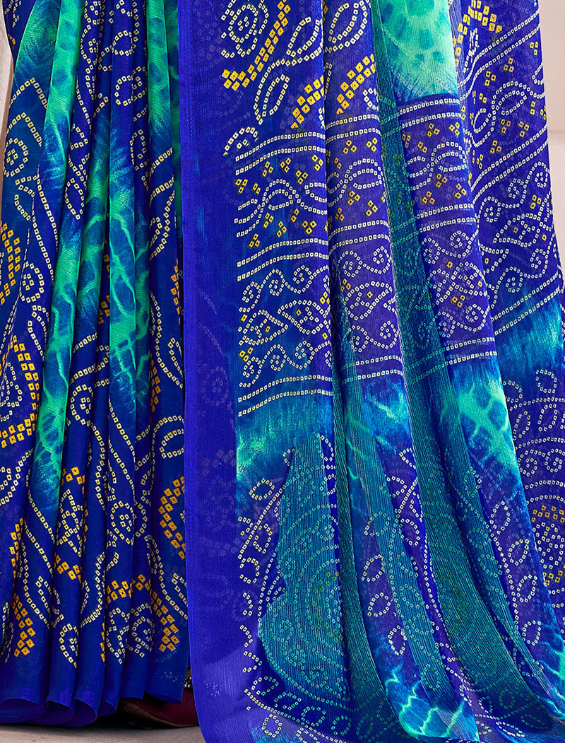 Royal Blue Orange Classic Star Chiffon With Printed Ruchi Sarees