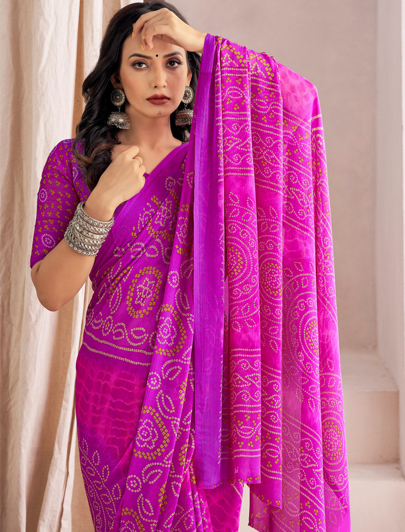 Purple Classic Star Chiffon With Printed Ruchi Sarees