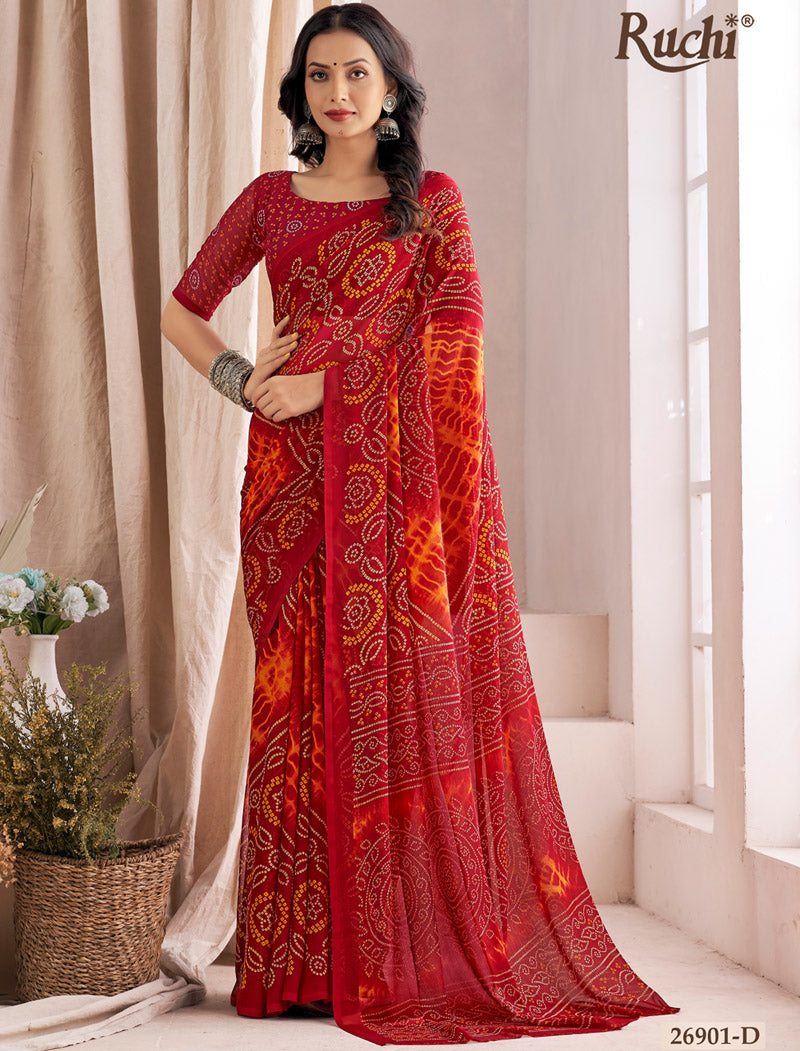 Maroon Classic Star Chiffon With Printed Ruchi Sarees