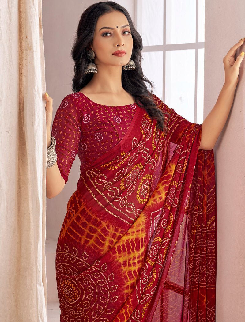 Maroon Classic Star Chiffon With Printed Ruchi Sarees