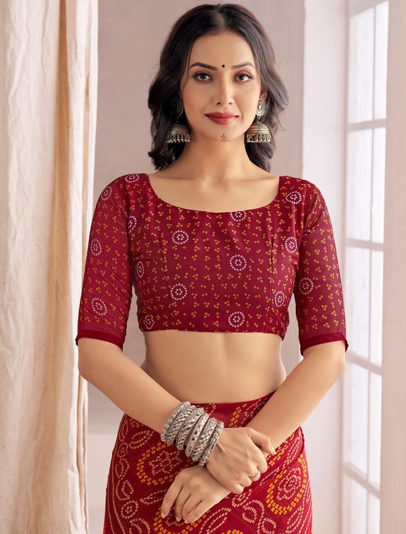 Maroon Classic Star Chiffon With Printed Ruchi Sarees