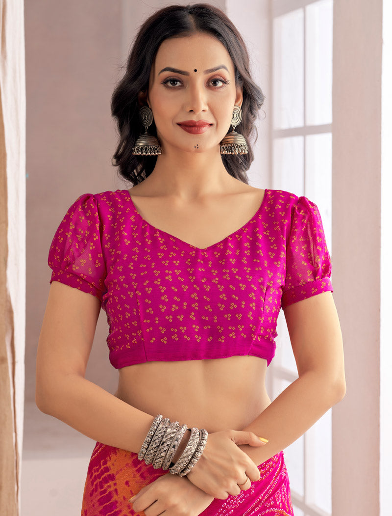 Dark Pink Classic Star Chiffon With Printed Ruchi Sarees