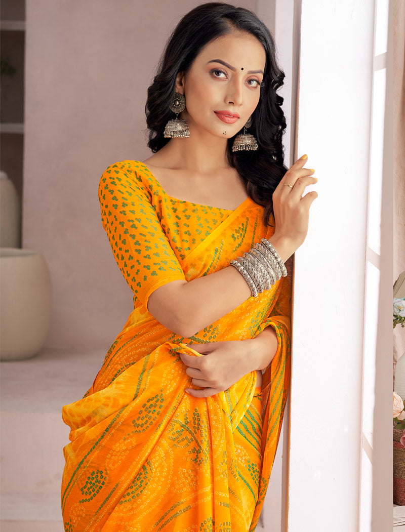 Yellow Classic Star Chiffon With Printed Ruchi Sarees