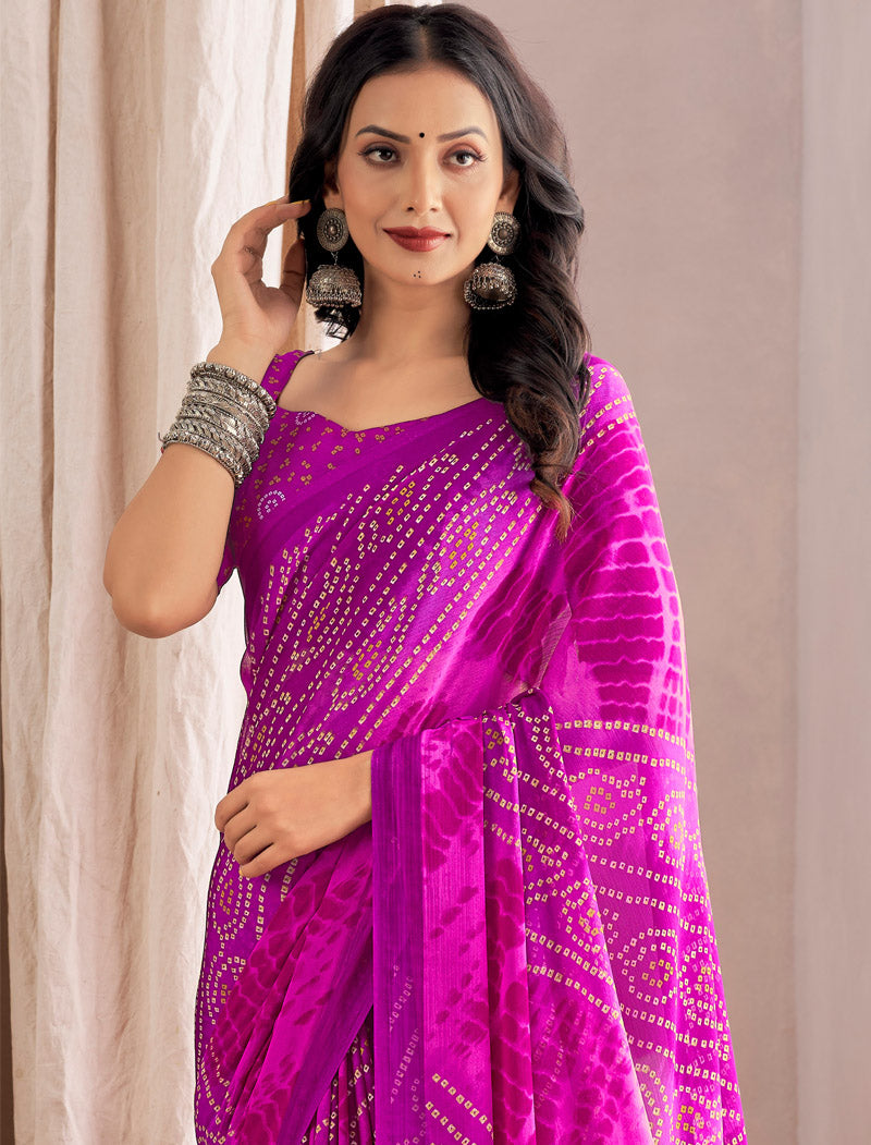 Dark Pink Classic Star Chiffon With Printed Ruchi Sarees