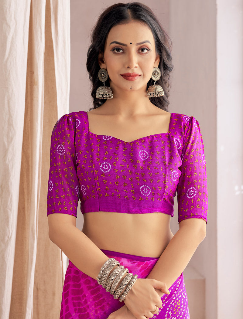 Dark Pink Classic Star Chiffon With Printed Ruchi Sarees