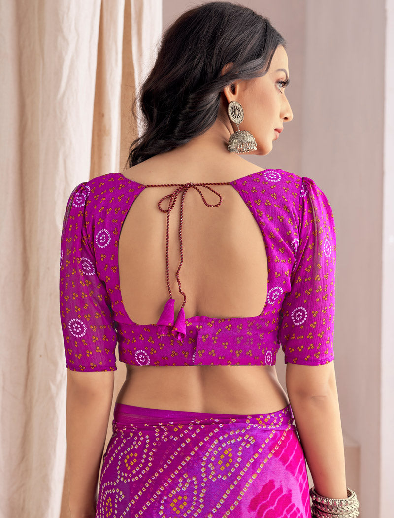 Dark Pink Classic Star Chiffon With Printed Ruchi Sarees