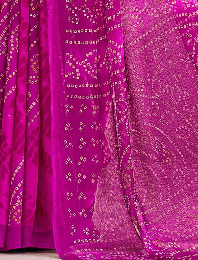 Dark Pink Classic Star Chiffon With Printed Ruchi Sarees
