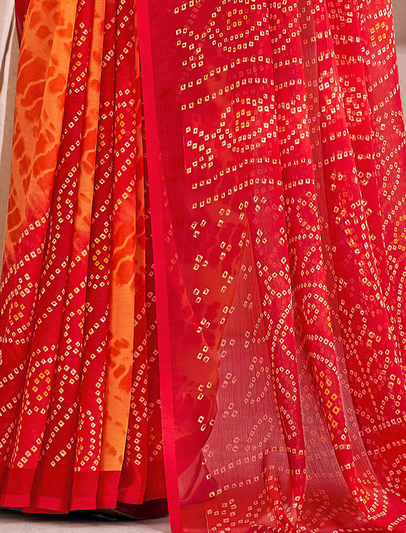 Red Classic Star Chiffon With Full Sleeves Blouse Printed Ruchi Sarees