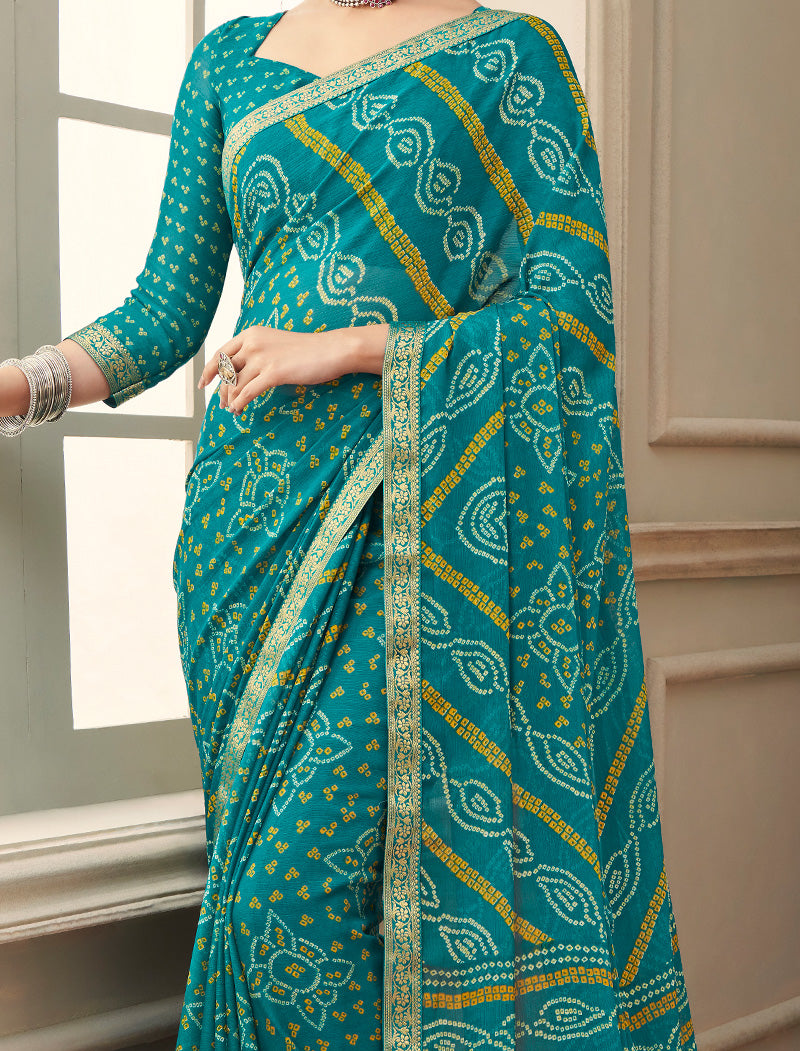Sea Green Simayaa Chiffon With Tassels and Banarasi Border Ruchi Printed Sarees