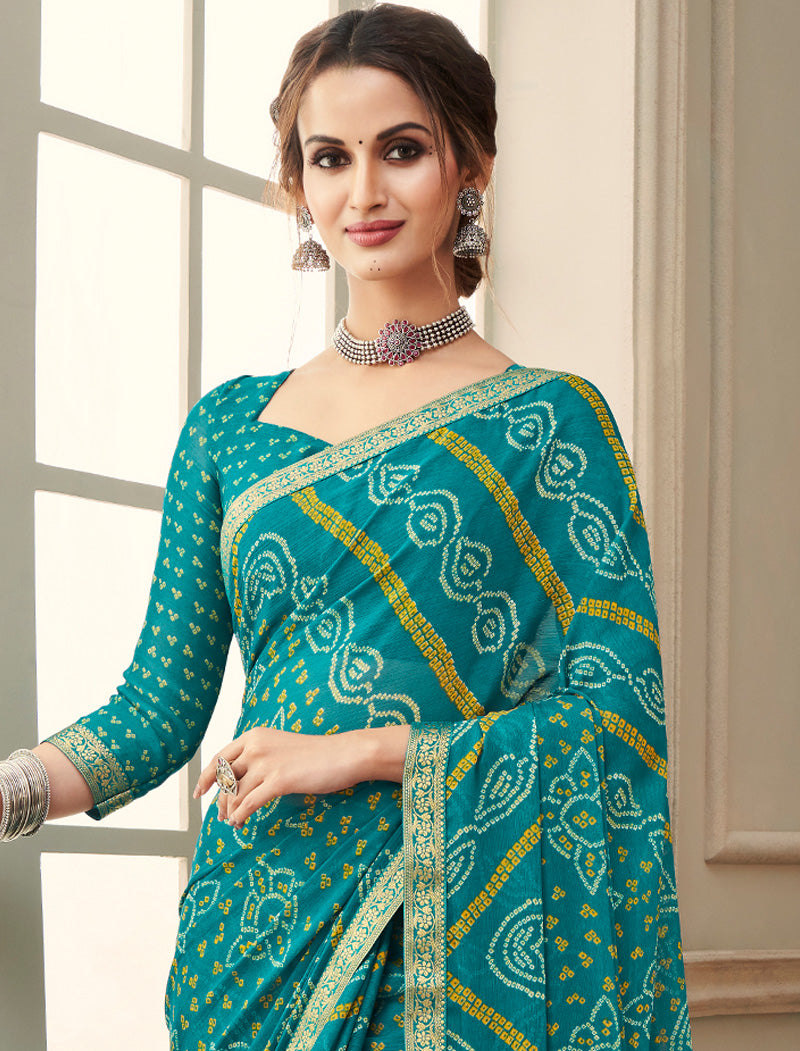 Sea Green Simayaa Chiffon With Tassels and Banarasi Border Ruchi Printed Sarees