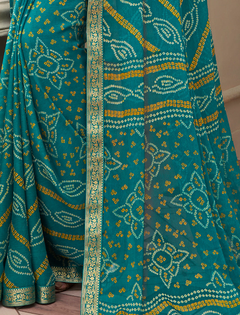 Sea Green Simayaa Chiffon With Tassels and Banarasi Border Ruchi Printed Sarees