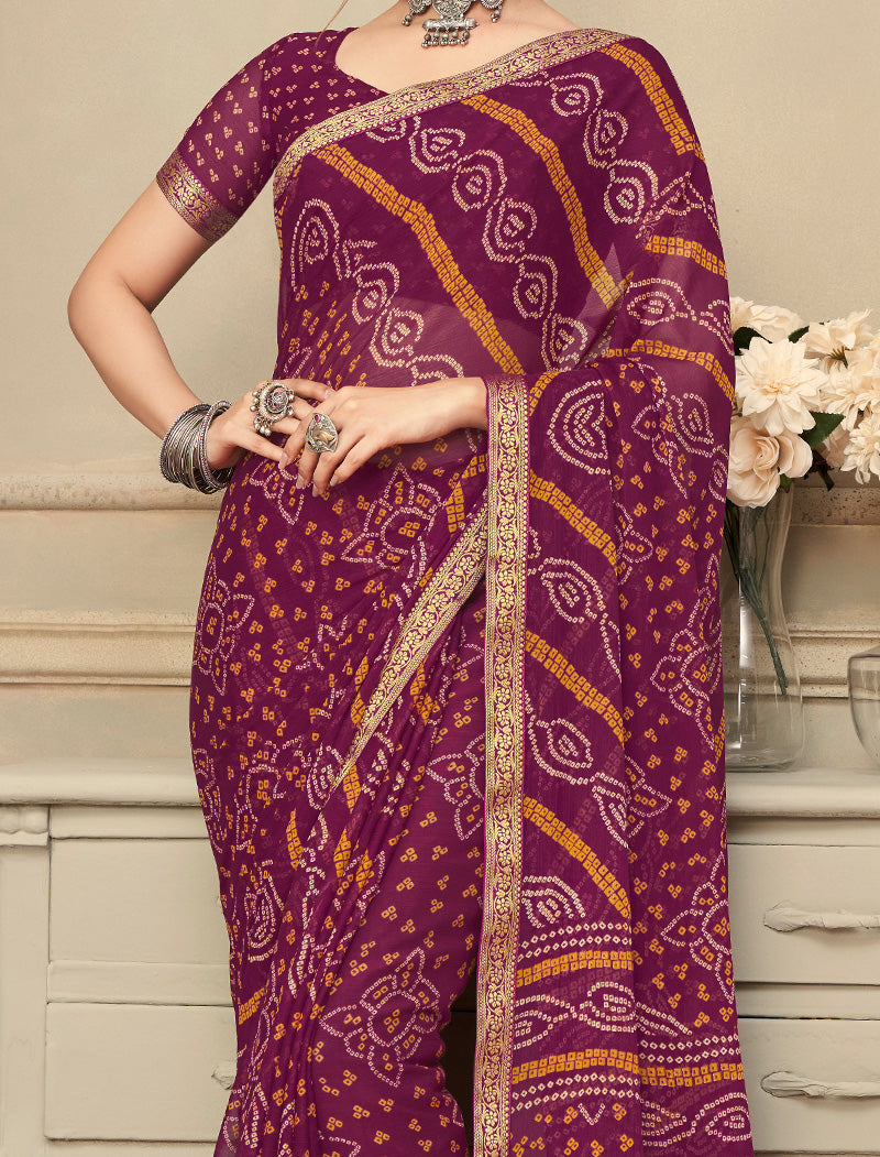 Magenta Simayaa Chiffon With Tassels and Banarasi Border Ruchi Printed Sarees