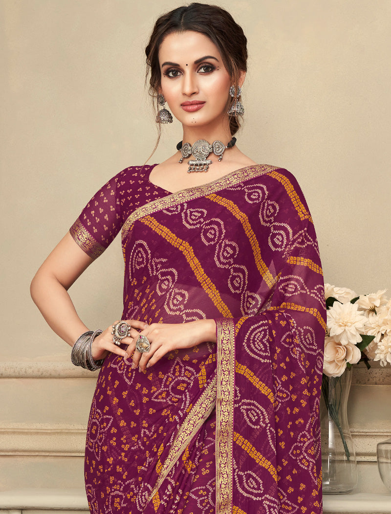 Magenta Simayaa Chiffon With Tassels and Banarasi Border Ruchi Printed Sarees