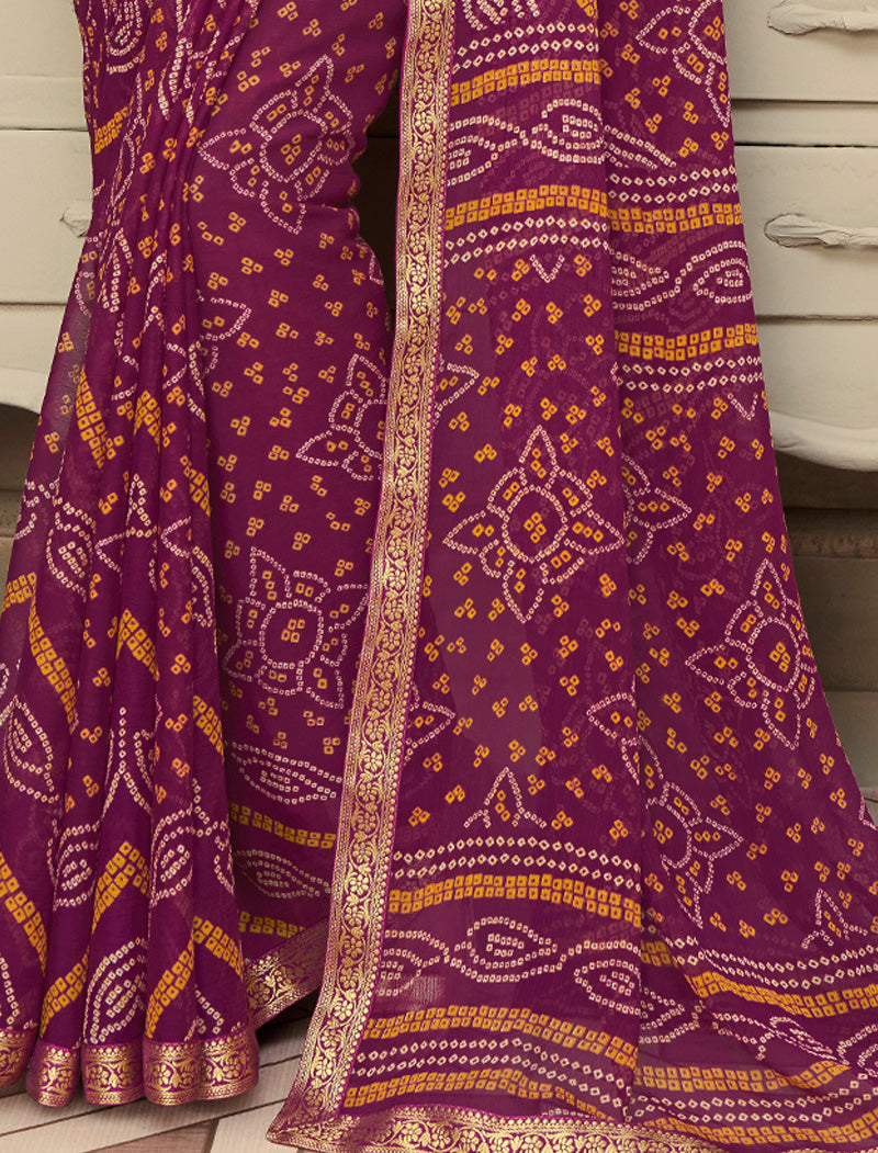 Magenta Simayaa Chiffon With Tassels and Banarasi Border Ruchi Printed Sarees