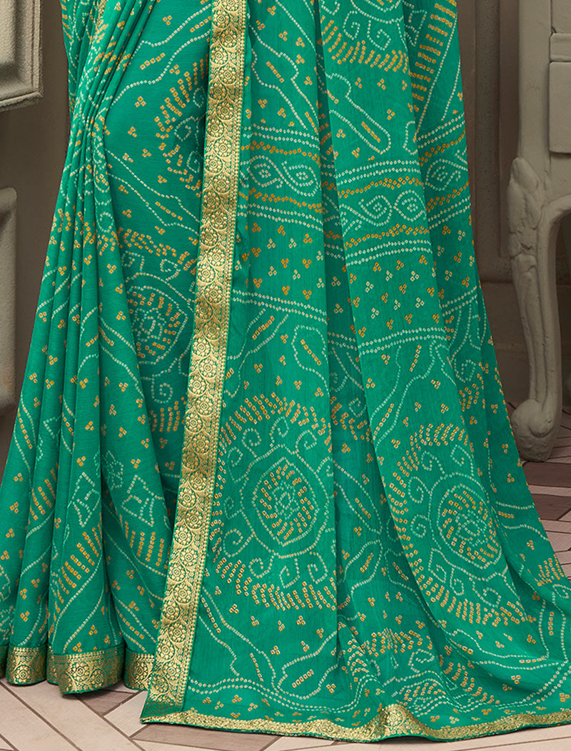 Green Simayaa Chiffon With Tassels and Banarasi Border Ruchi Printed Sarees