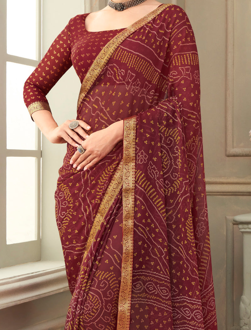 Brown Simayaa Chiffon With Tassels and Banarasi Border Ruchi Printed Sarees