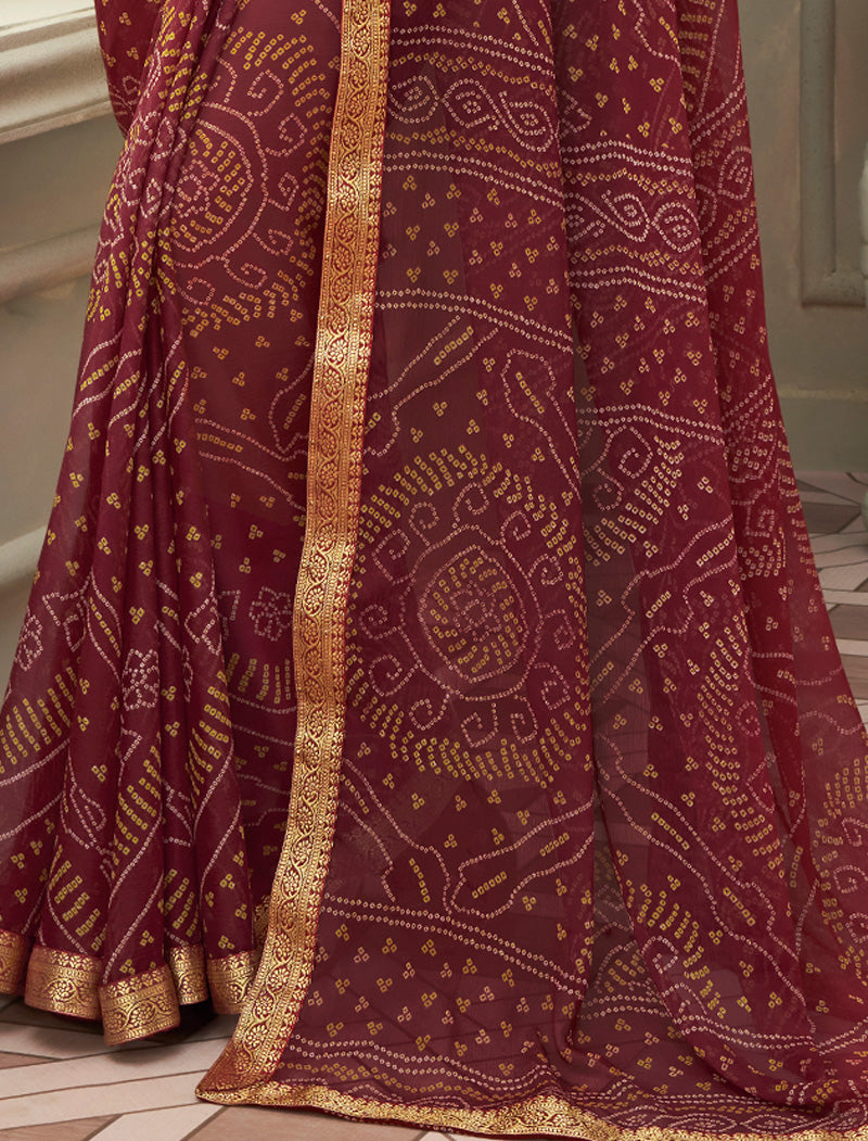 Brown Simayaa Chiffon With Tassels and Banarasi Border Ruchi Printed Sarees