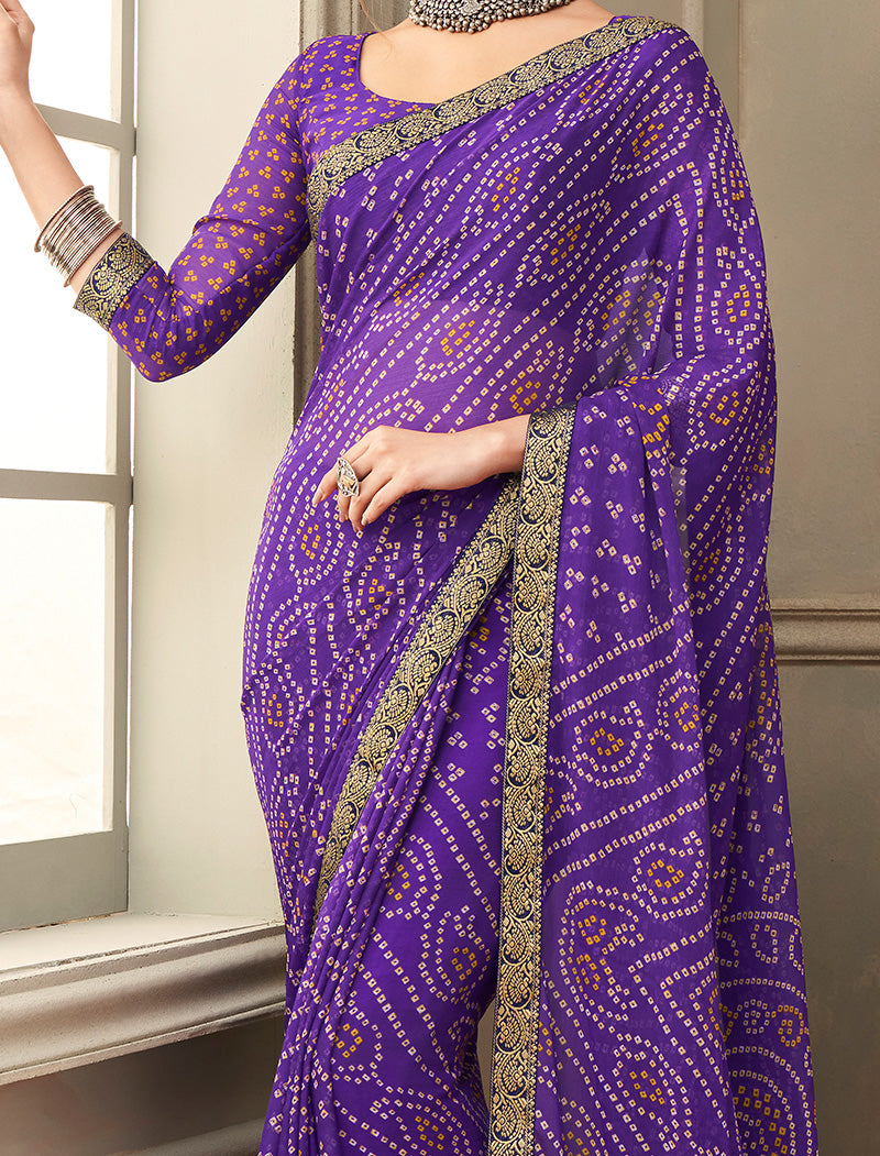 Purple Simayaa Chiffon With Tassels and Banarasi Border Ruchi Printed Sarees