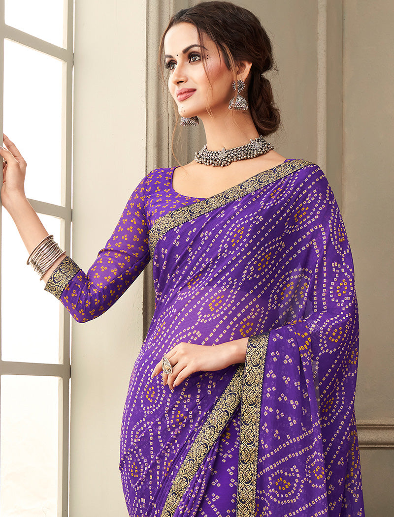 Purple Simayaa Chiffon With Tassels and Banarasi Border Ruchi Printed Sarees