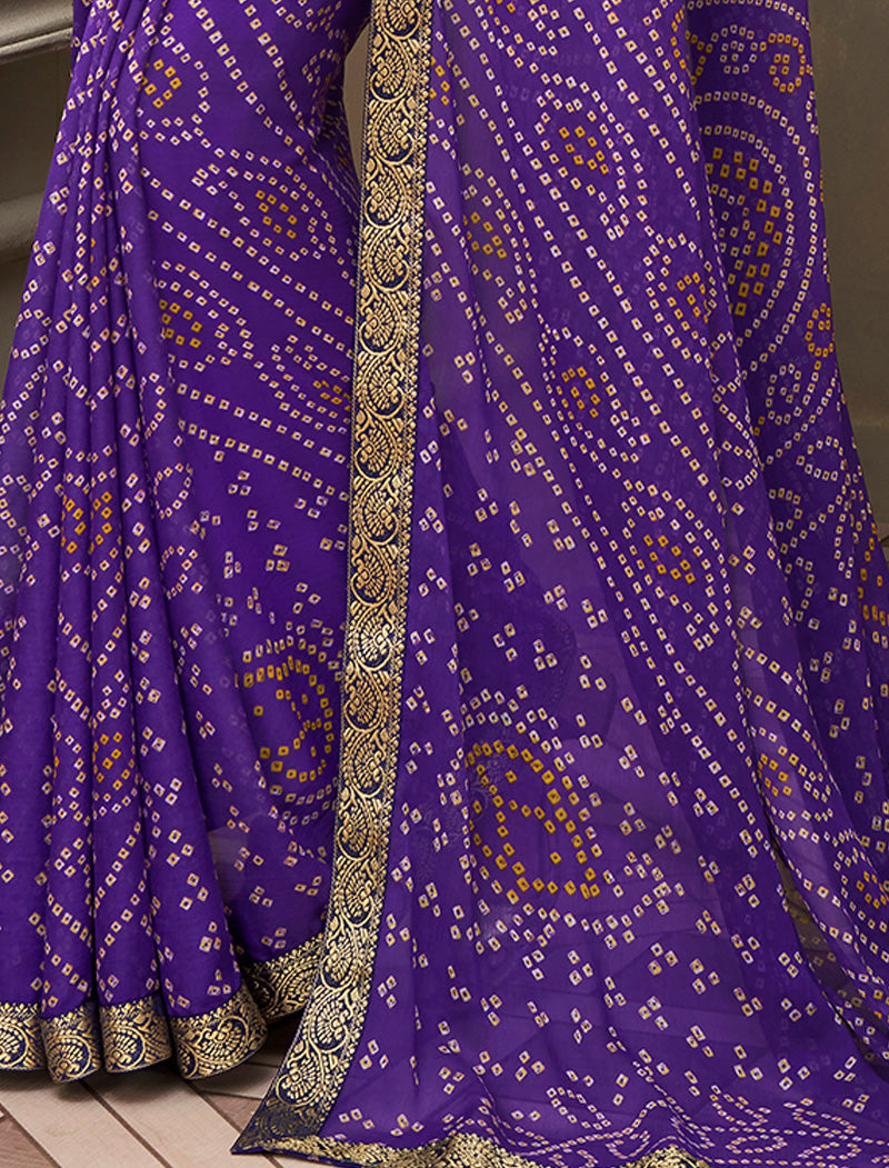 Purple Simayaa Chiffon With Tassels and Banarasi Border Ruchi Printed Sarees