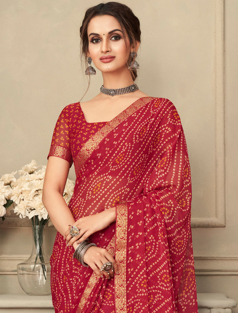 Maroon Simayaa Chiffon With Tassels and Banarasi Border Ruchi Printed Sarees