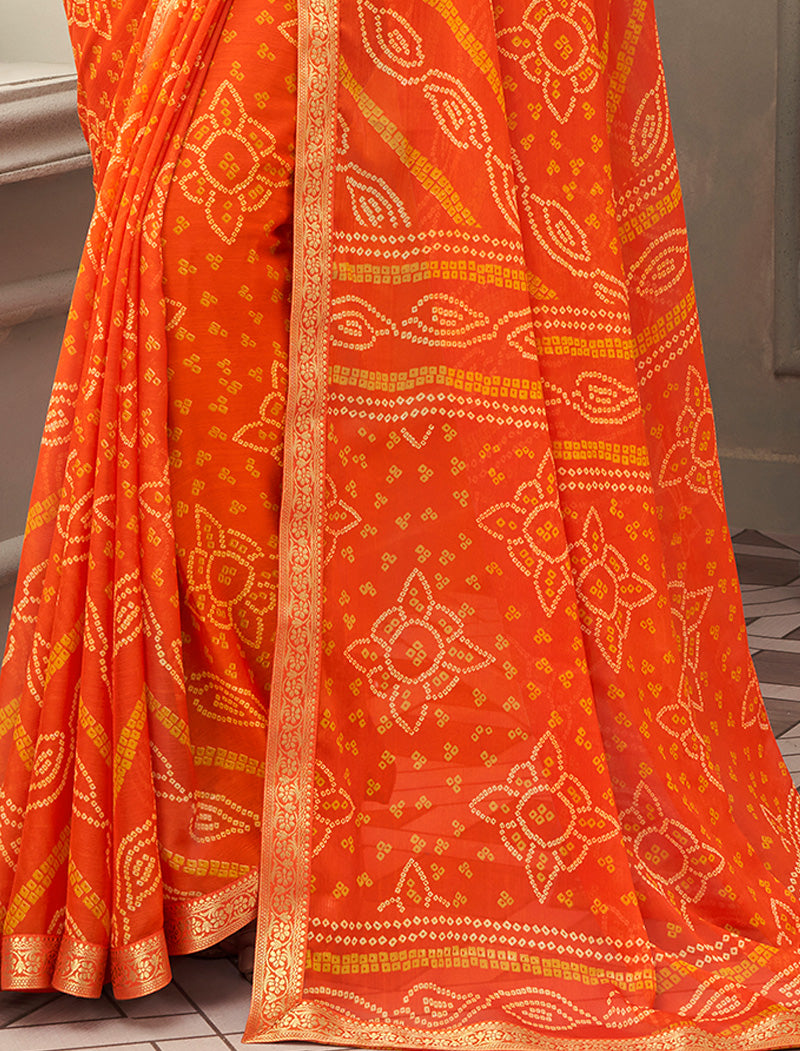 Orange Simayaa Luxurious Chiffon With Tassels and Banarasi Border Ruchi Printed Sarees