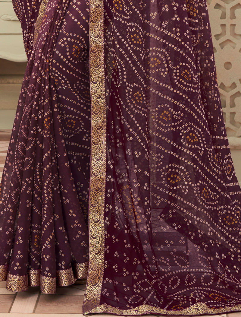 Brown Simayaa Luxurious Chiffon With Tassels and Banarasi Border Ruchi Printed Sarees