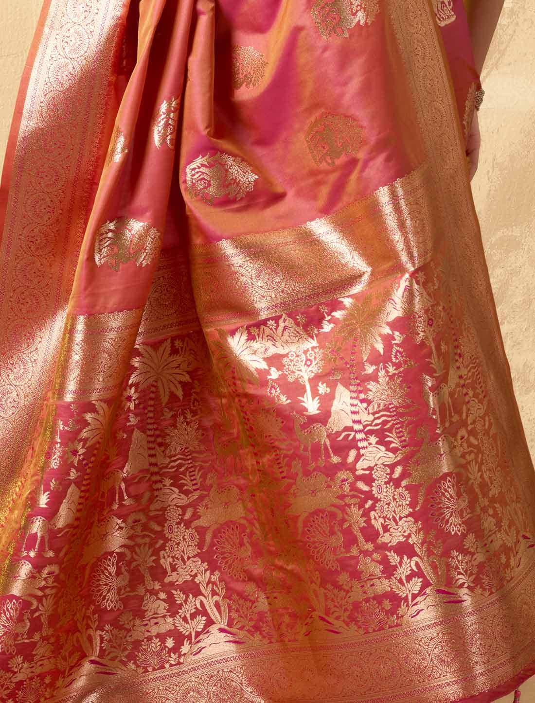 Ethnic Orange Silk Rich Pallu With Zhallar Designer Saree