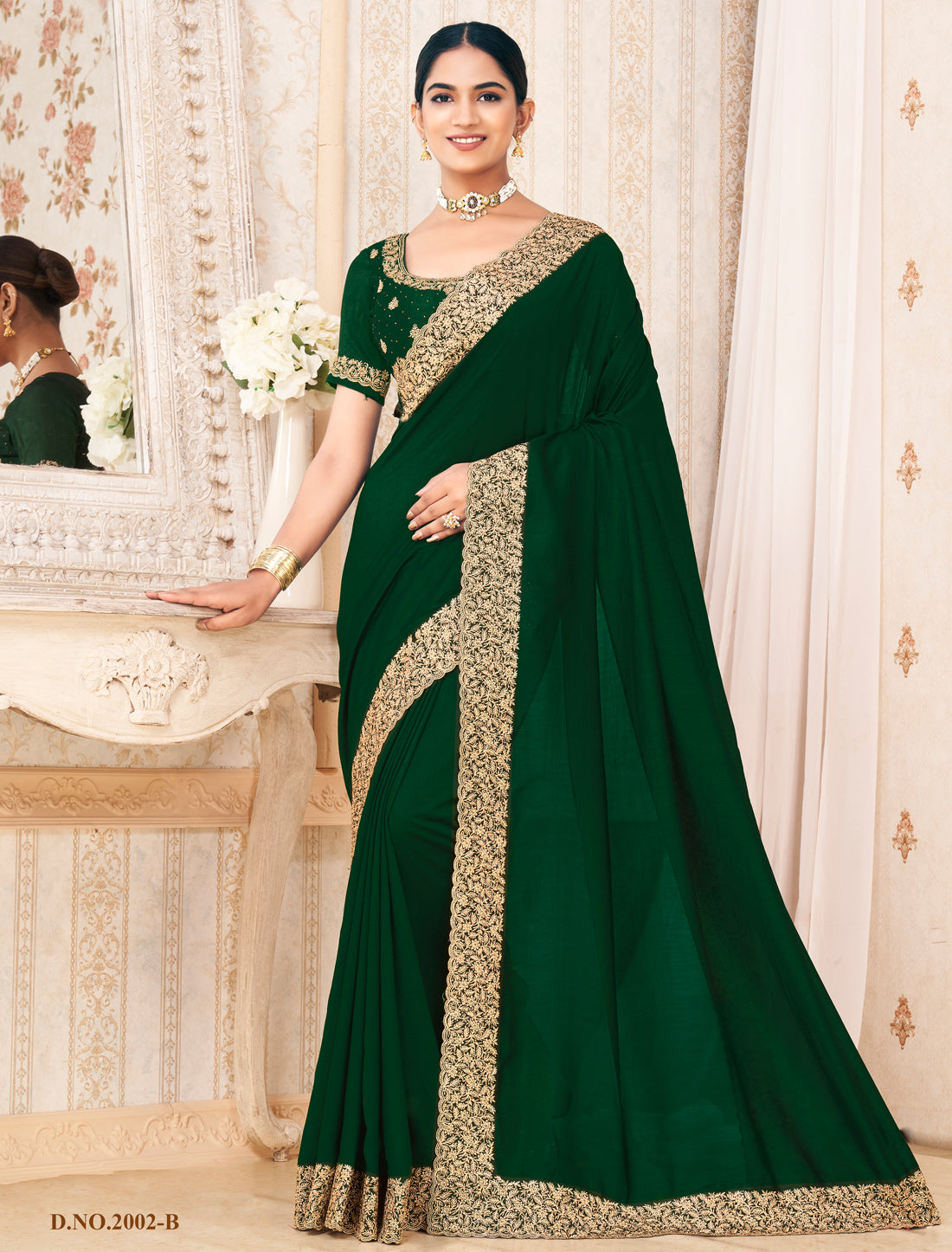 Green Traditional Vichitra Silk Saree For Women