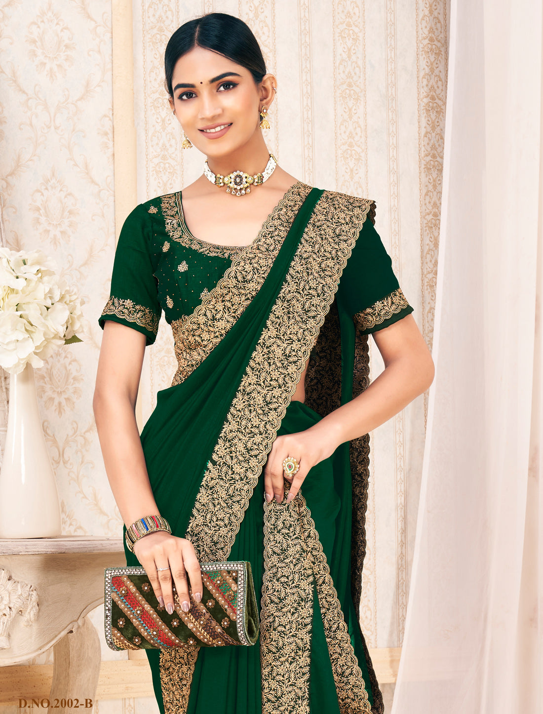 Green Traditional Vichitra Silk Saree For Women
