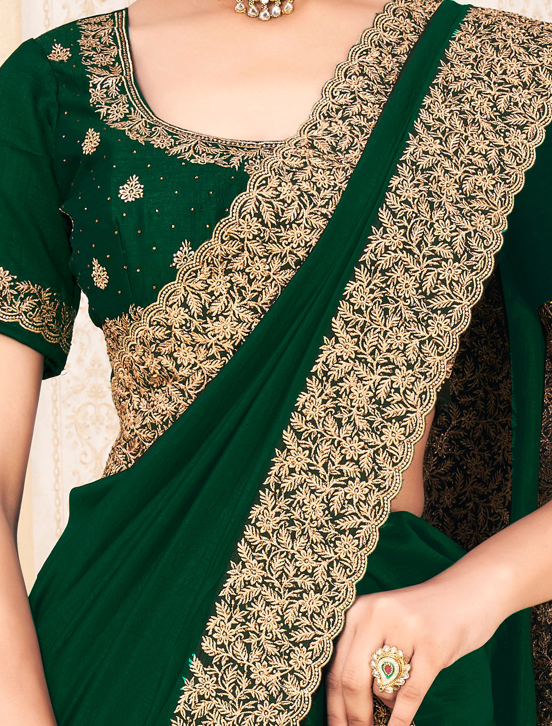 Green Traditional Vichitra Silk Saree For Women