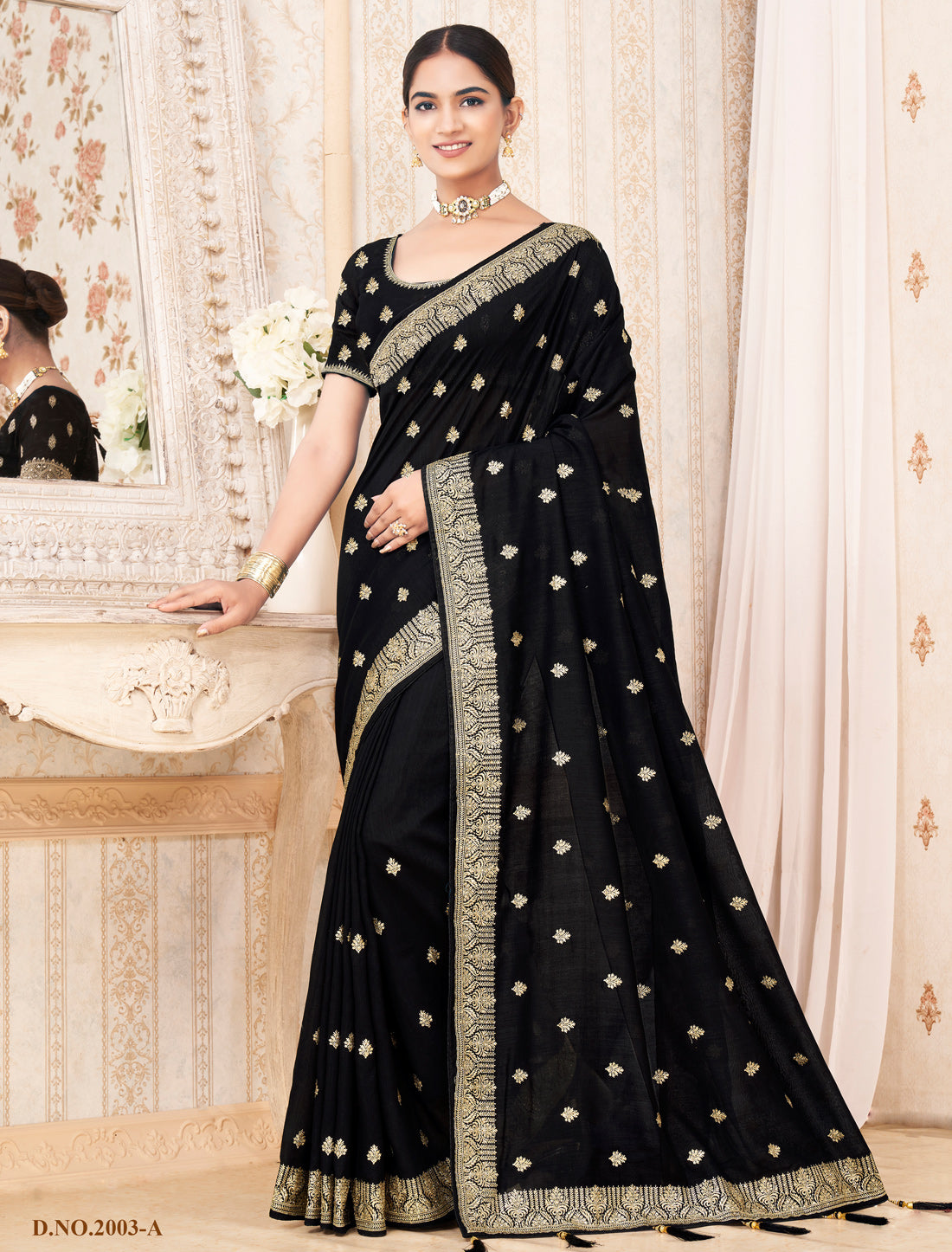 Black Traditional Wedding Vichitra Silk Saree For Women