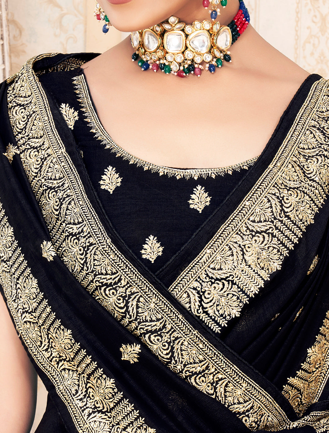 Black Traditional Wedding Vichitra Silk Saree For Women