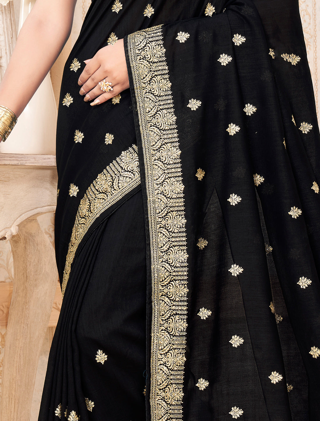 Black Traditional Wedding Vichitra Silk Saree For Women